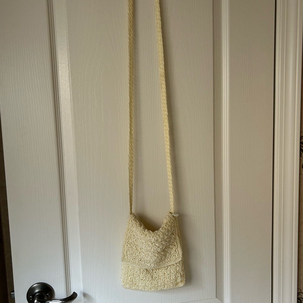 Cream Crochet Crossbody Bag - Women's Lightweight Shoulder Bag